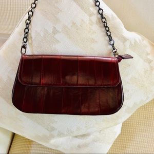 Moda Eel Skin Handbag Metal Strap Burgundy Purse